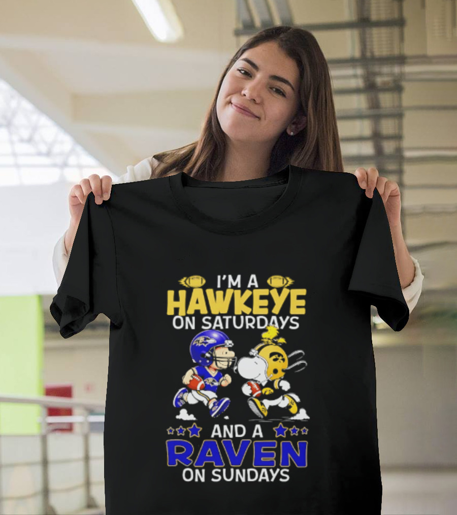 I'm A Hawkeye On Saturdays And A Raven On Sundays Peanuts Football T-Shirt