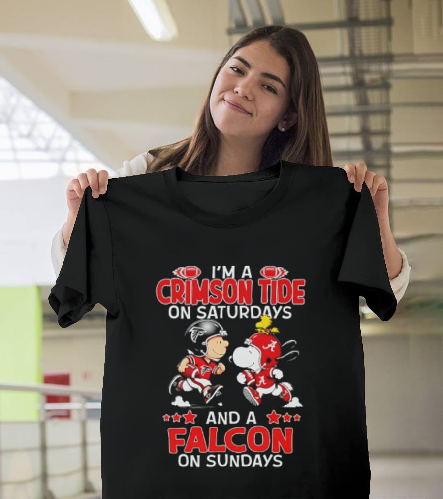 Peanuts I'm A Crimson Tide On Saturdays And A Falcon On Sundays Football Fans T-Shirt