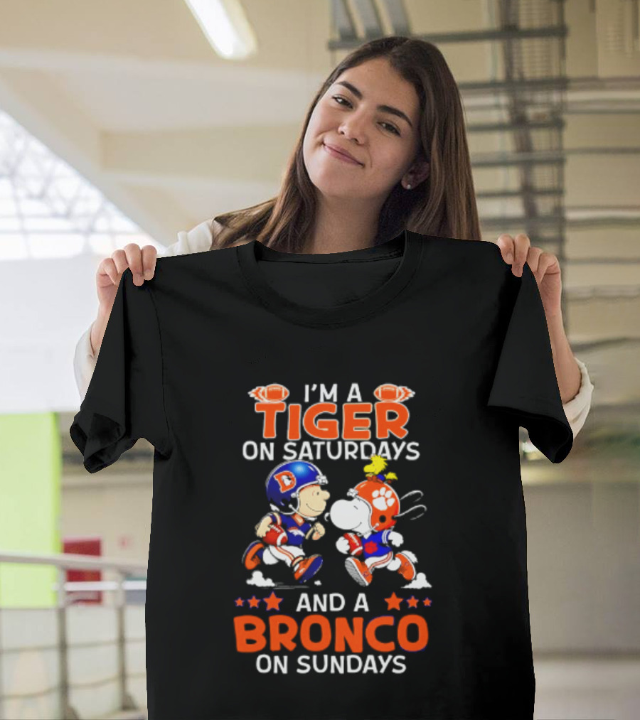 Peanuts Clemson Tigers On Saturdays Denver Broncos On Sundays Football Fan T-Shirt