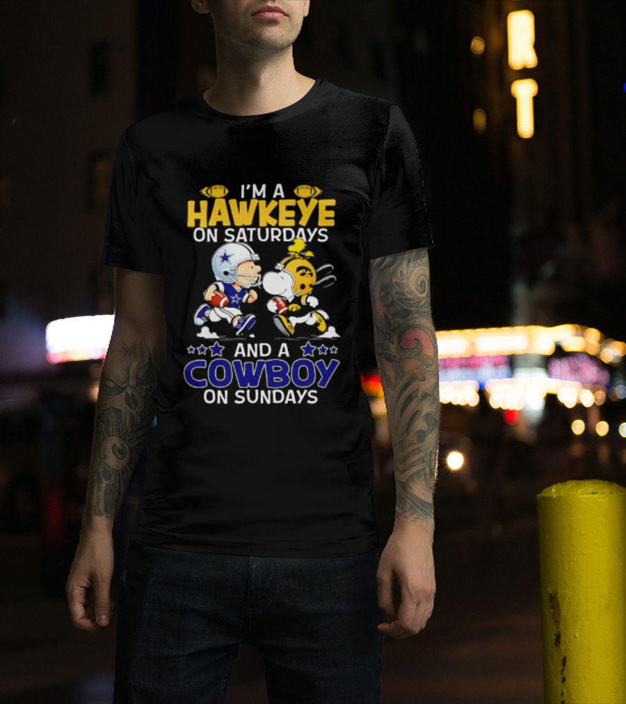 Peanuts I'm A Hawkeye On Saturdays And A Cowboy On Sundays Charlie Brown Snoopy T-Shirt