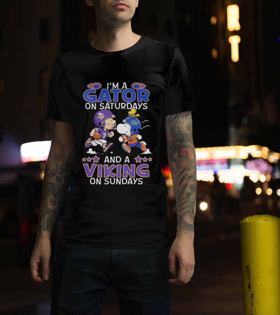 Charlie Brown Snoopy I'm A Gator On Saturdays Viking On Sundays Football Fun T-Shirt