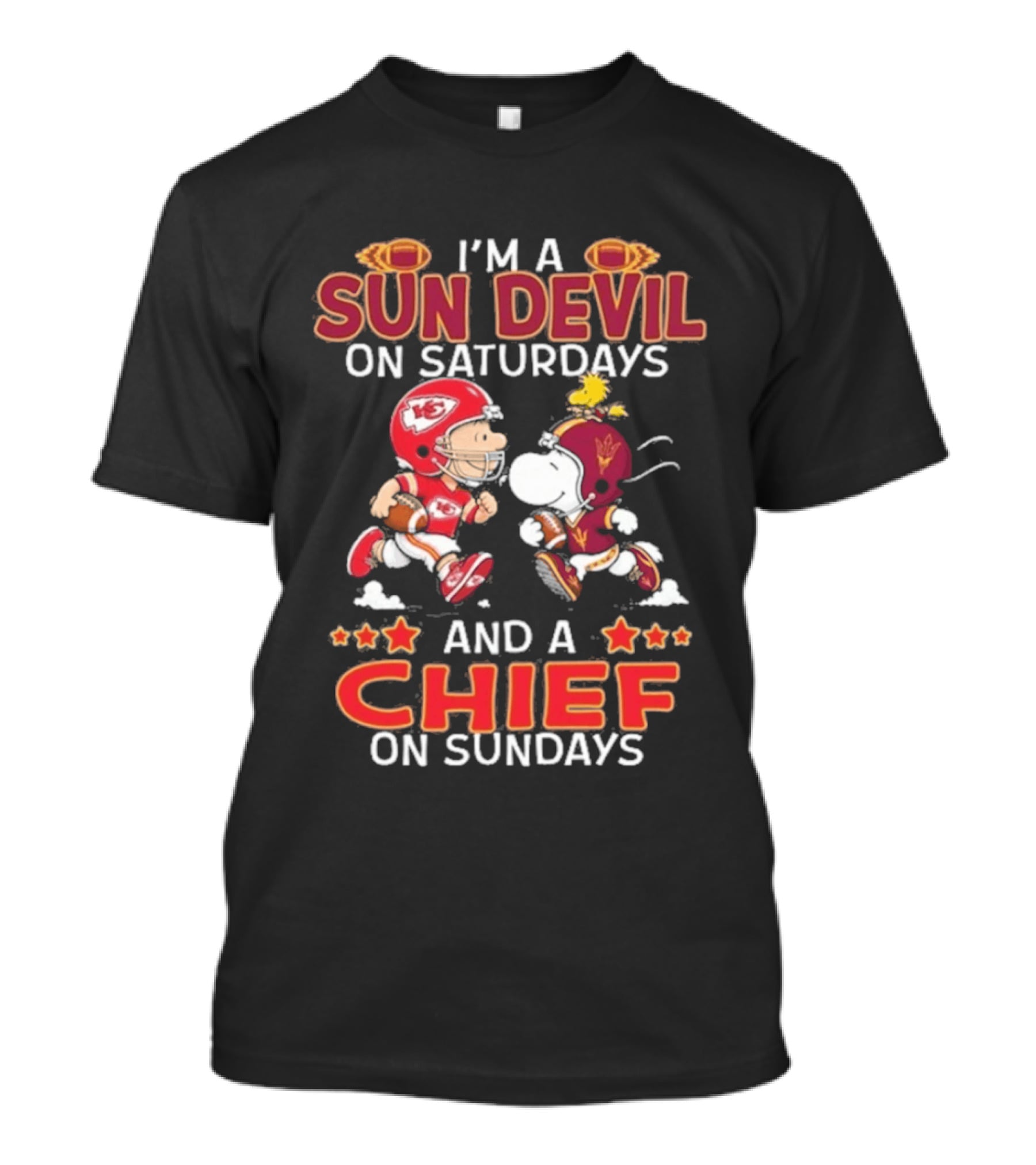 I'm A Sun Devil On Saturdays And A Chief On Sundays Charlie Brown And Snoopy T-Shirt
