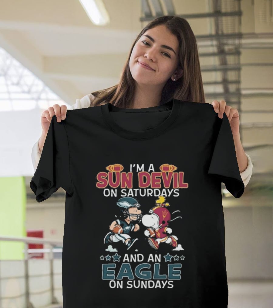 I'm A Sun Devil On Saturdays And An Eagle On Sundays Charlie Brown Snoopy T-Shirt