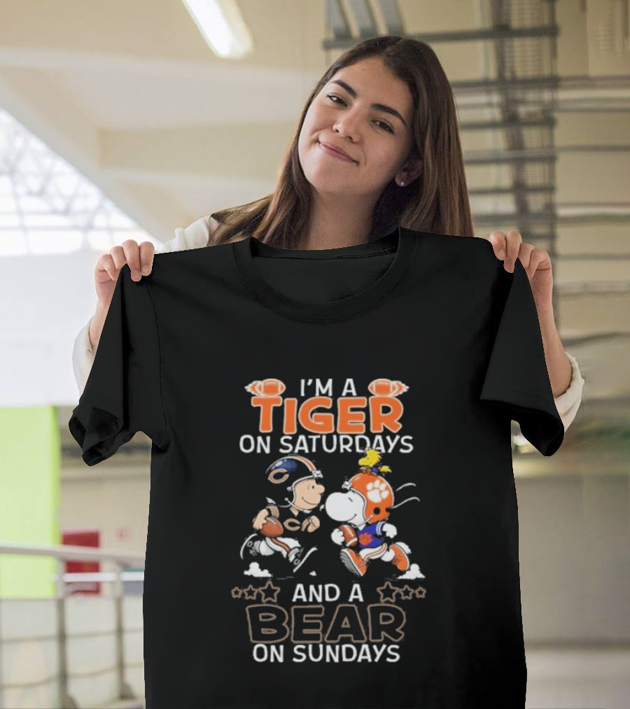 Charlie Brown Snoopy Tiger Saturdays Bear Sundays Football T-Shirt