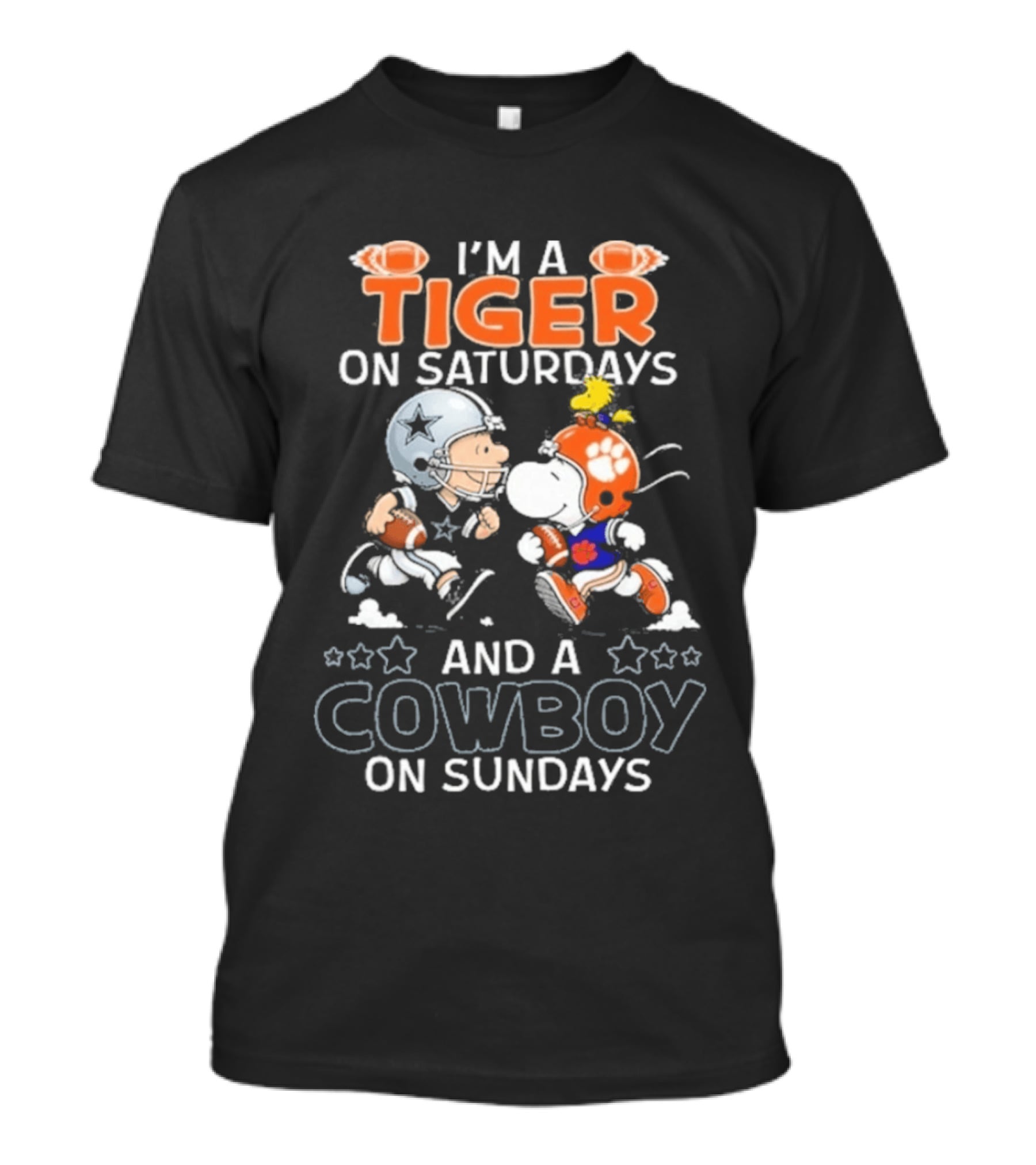 I'm A Tiger On Saturdays And A Cowboy On Sundays Charlie Brown And Snoopy Football T-Shirt