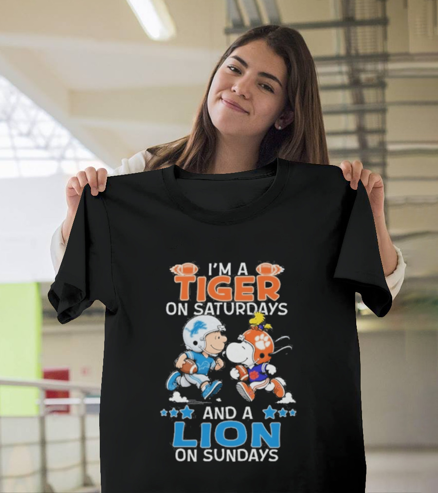 I'm A Tiger On Saturdays And A Lion On Sundays Featuring Snoopy And Charlie Brown Football T-Shirt