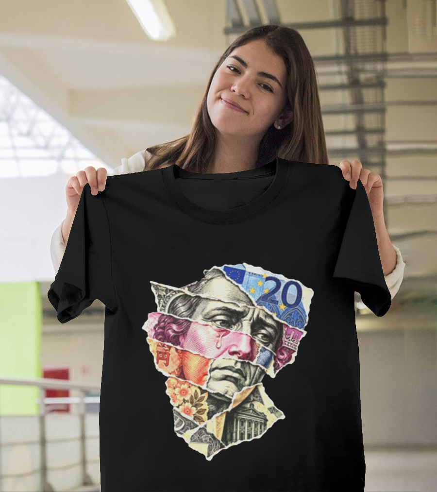 Benjamin Franklin Quote Sad Dollar Currency Collage Art Euro Note T-Shirt