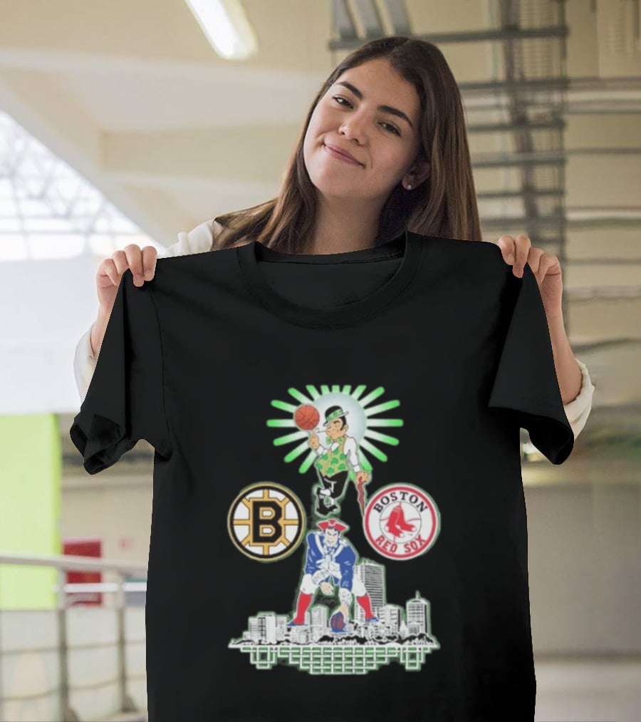 Boston Celtics Red Sox Bruins Skyline Triple Team Sports Boston T-Shirt
