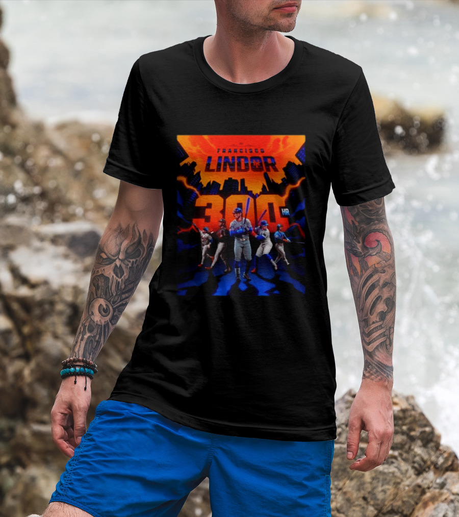 Francisco Lindor 300 HR Achievement Mets Skyline Celebration T-Shirt