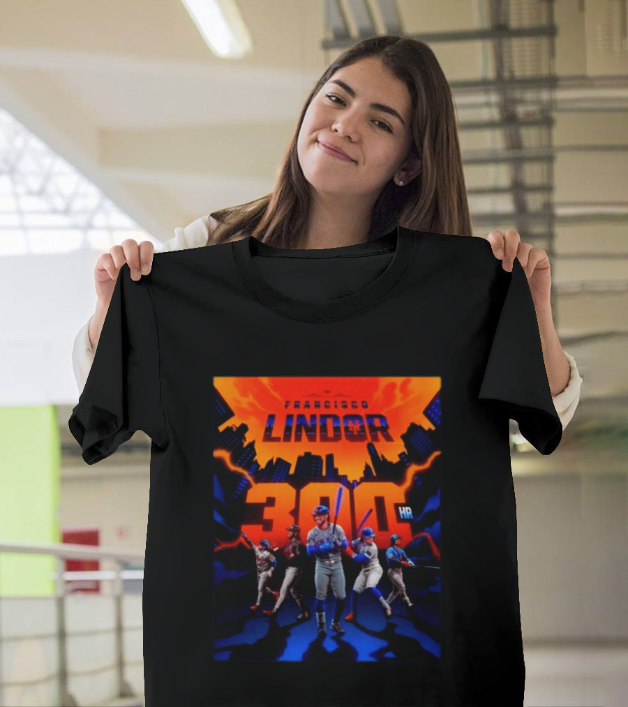 Francisco Lindor 300 HR Achievement Mets Skyline Celebration T-Shirt