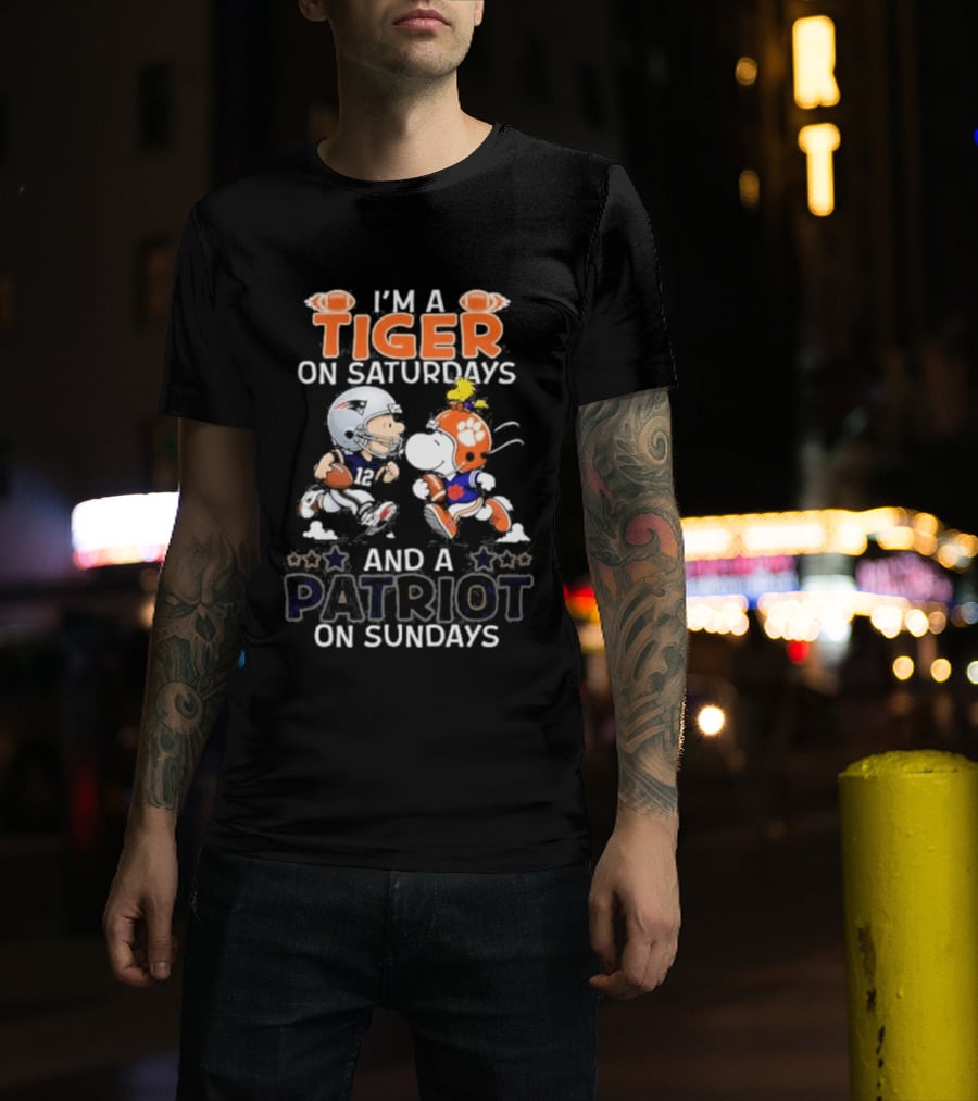Charlie Brown Snoopy I'm A Tiger On Saturdays And A Patriot On Sundays T-Shirt
