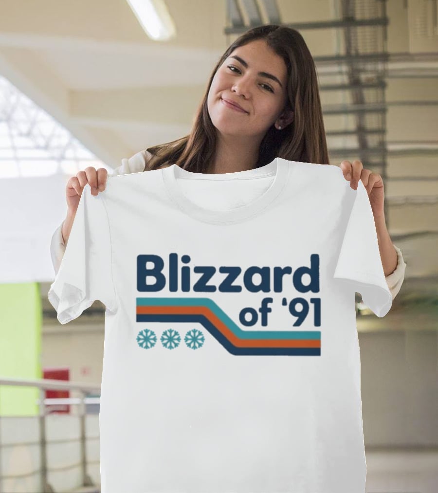 Blizzard Of '91 Retro Winter Snowflakes And Stripes T-Shirt