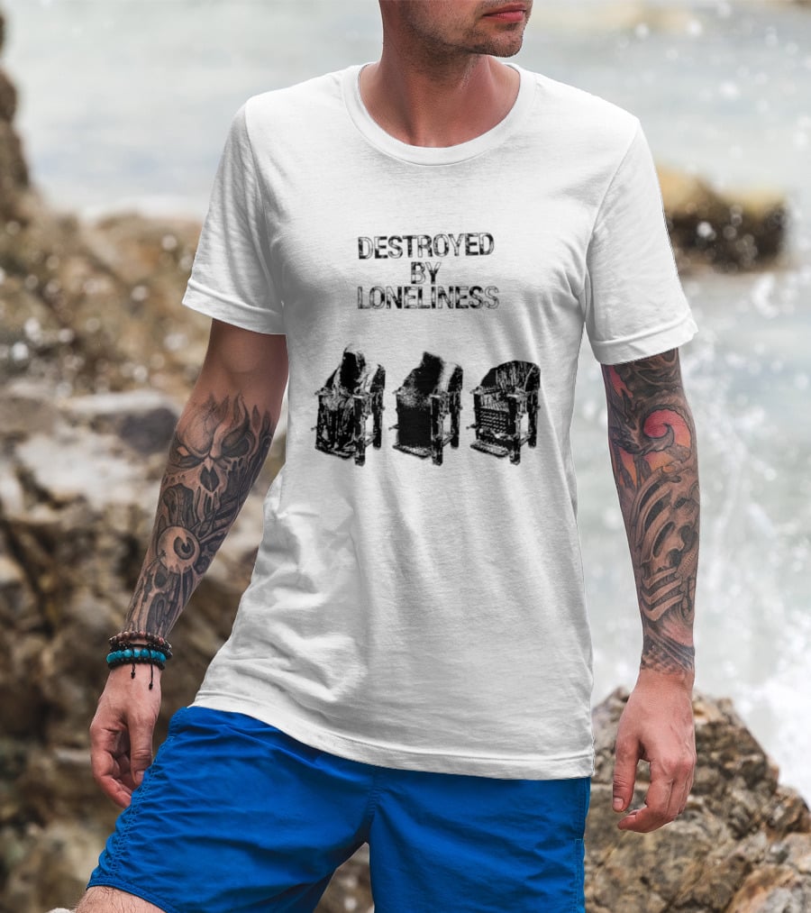 Destroyed By Loneliness Dark Gothic With Falling Office Chairs T-Shirt