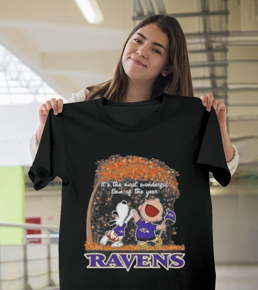 Baltimore Ravens Snoopy Charlie Brown It's The Most Wonderful Time Of The Year T-Shirt