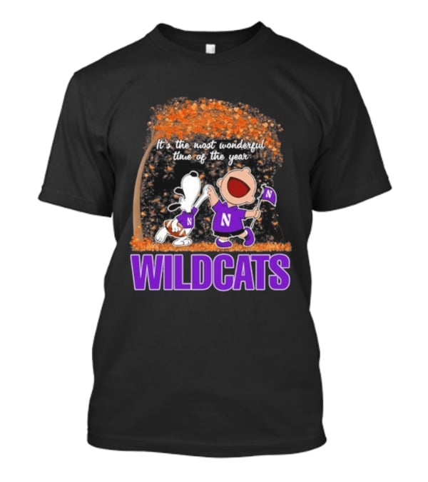 Northwestern Wildcats Snoopy Charlie Brown Dancing It's The Most Wonderful Time Of The Year T-Shirt