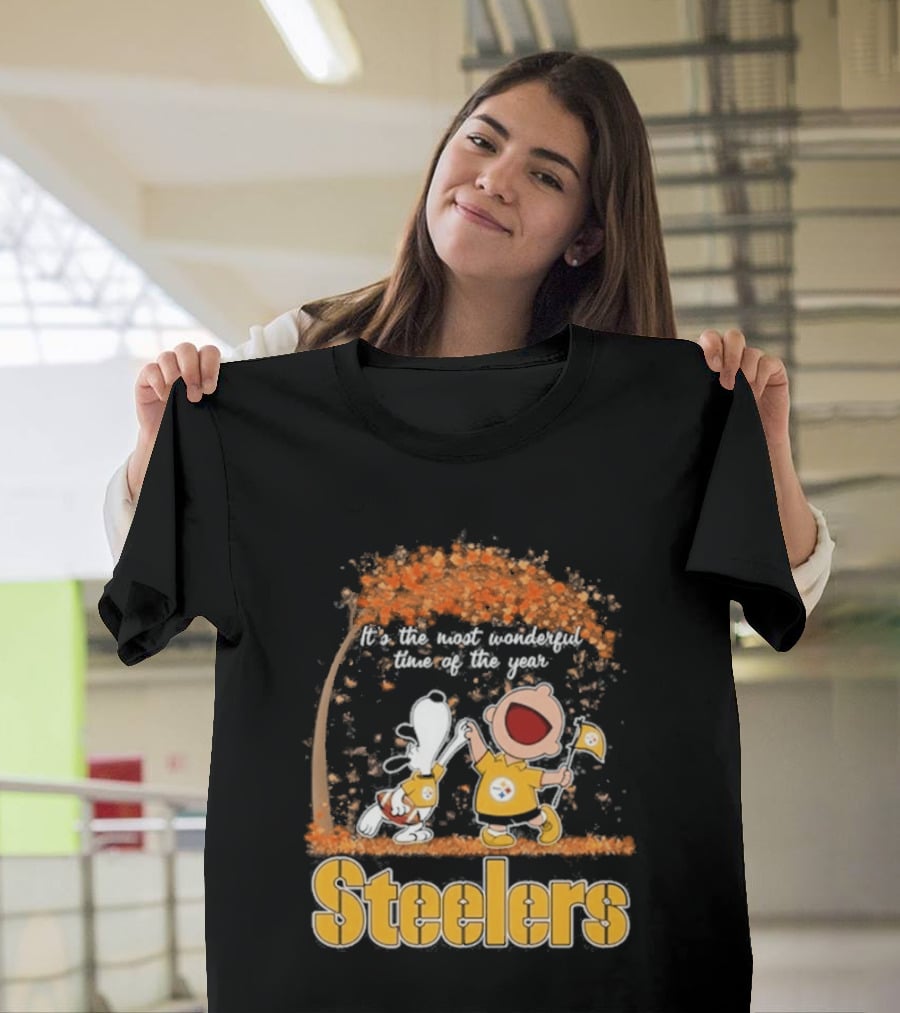 Pittsburgh Steelers Snoopy Charlie Brown Dancing It's The Most Wonderful Time Of The Year T-Shirt
