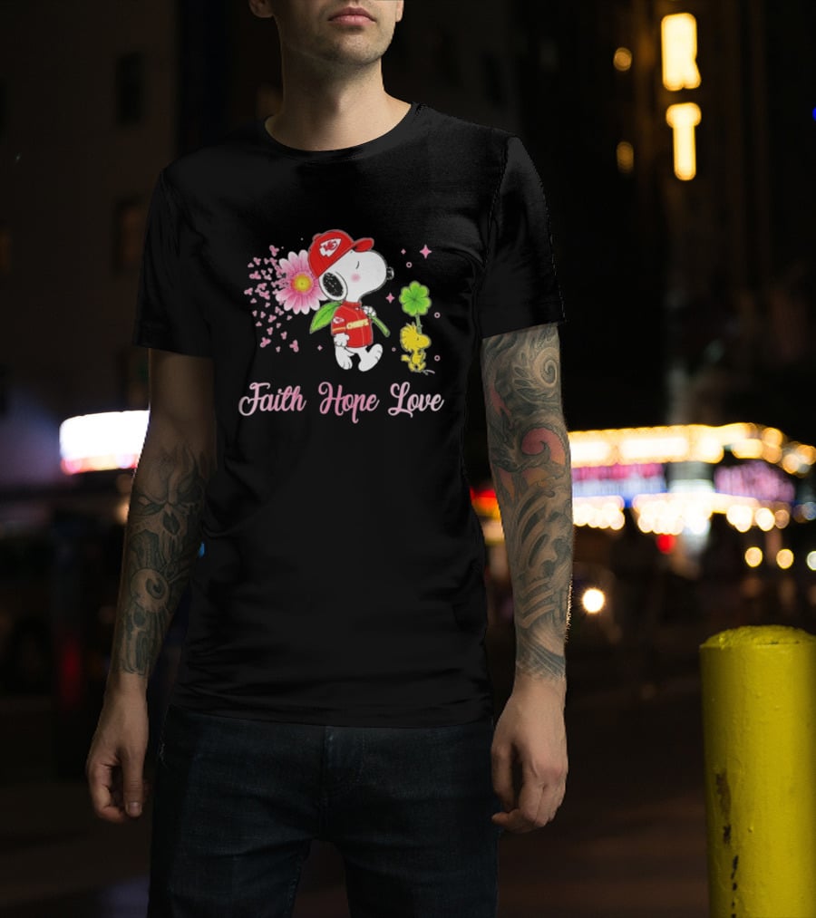 Kansas City Chiefs Snoopy Faith Hope Love Breast Cancer Awareness 2026 T-Shirt