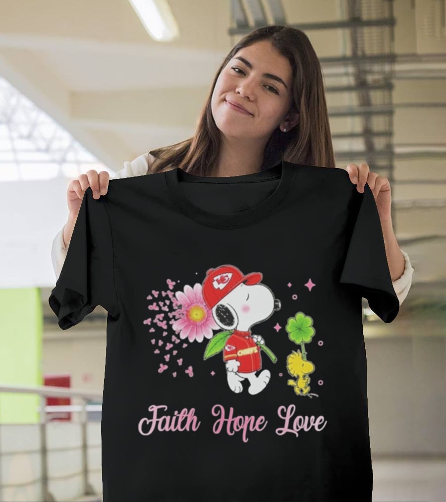 Kansas City Chiefs Snoopy Faith Hope Love Breast Cancer Awareness 2026 T-Shirt