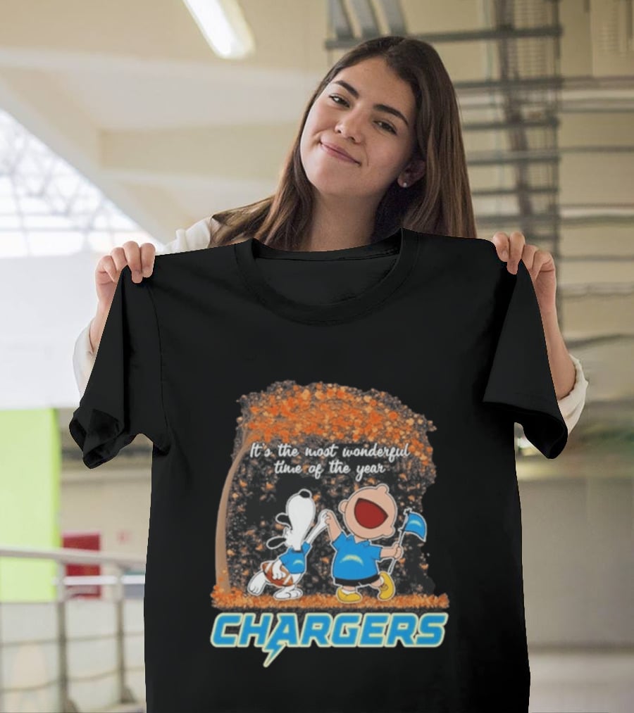 Los Angeles Chargers Snoopy Charlie Brown Dancing 2026 Most Wonderful Time Of The Year T-Shirt