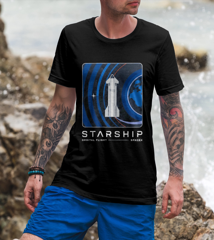 Starship First Orbital Flight Milestone Earth Icon And Concentric Rings T-Shirt
