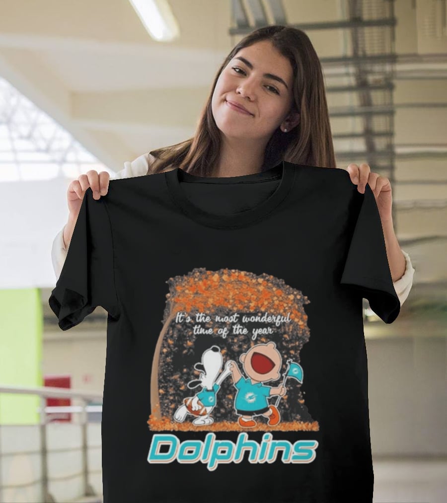 Miami Dolphins Snoopy Charlie Brown It's The Most Wonderful Time Of The Year 2026 T-Shirt