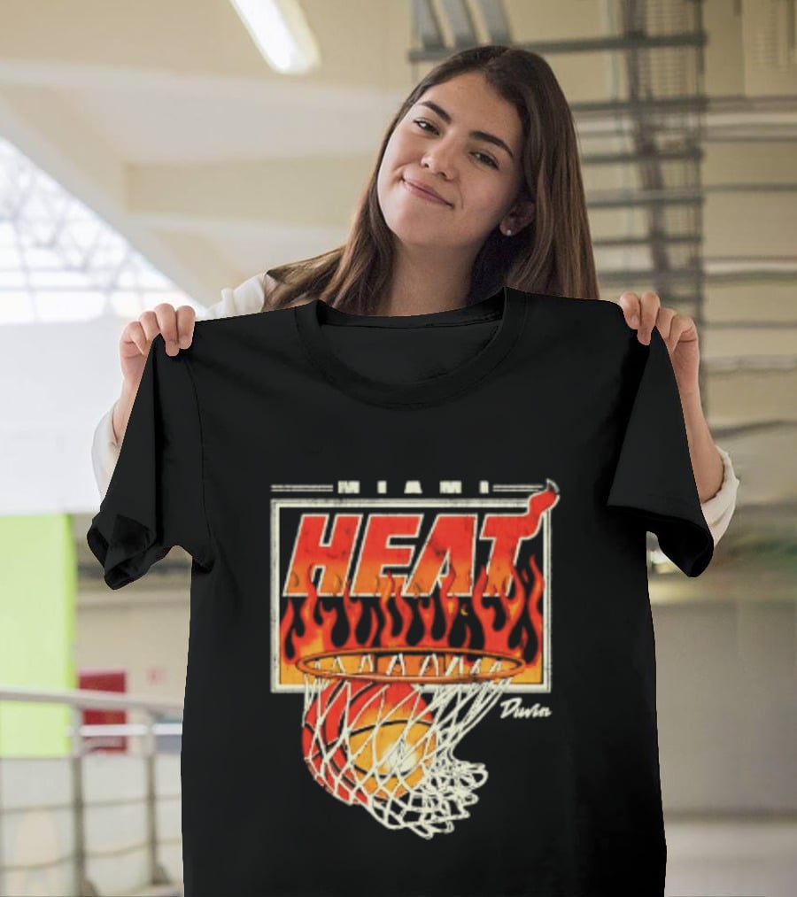 Miami Heat Duvin Basketball NBA Flaming Hoop And Ball T-Shirt