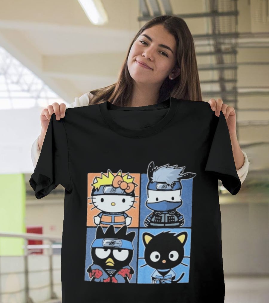 Naruto Shippuden Hello Kitty Friends Crossover Featuring Iconic Characters In Ninja Attire T-Shirt