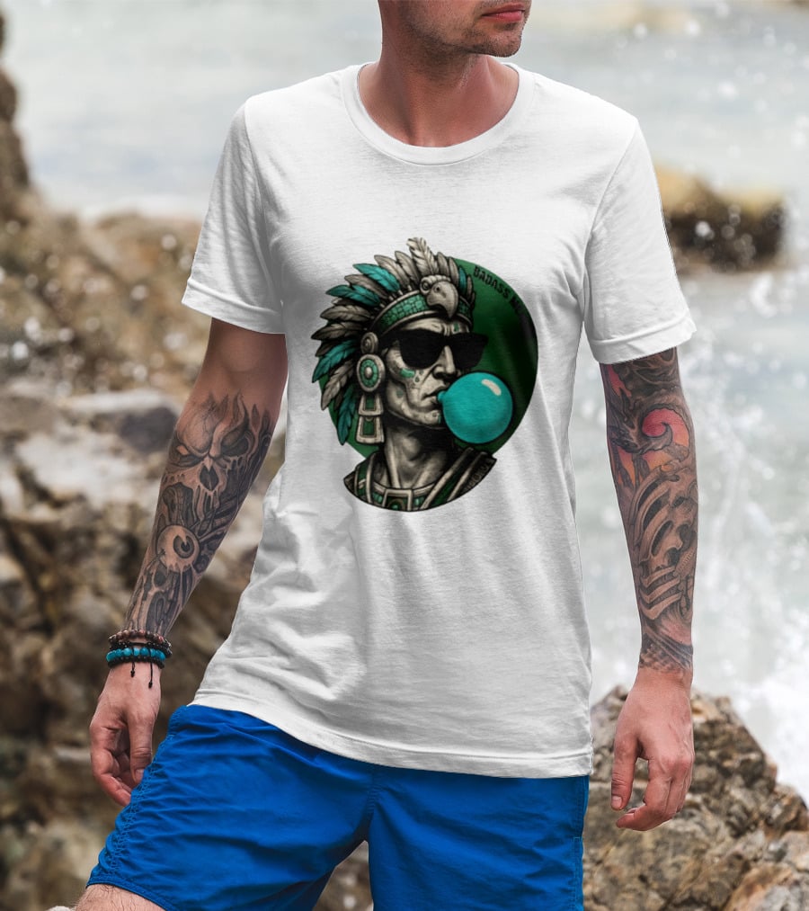 Aztec Warrior With Sunglasses Chewing Bubble Gum Badass Mexicans T-Shirt