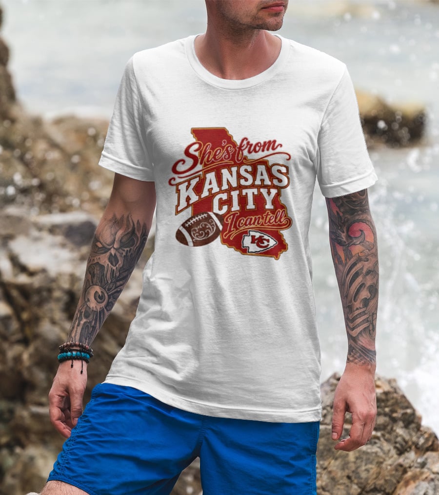 She's From Kansas City Chiefs I Can Tell Football Design With KC Logo And Map T-Shirt