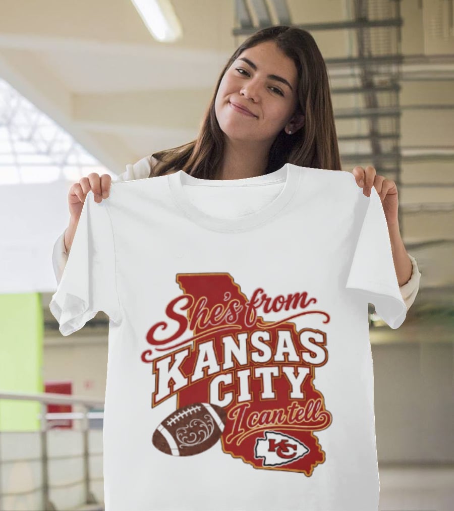 She's From Kansas City Chiefs I Can Tell Football Design With KC Logo And Map T-Shirt