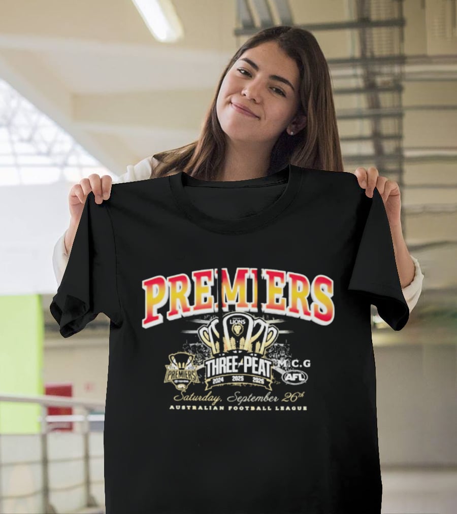 AFL Premiers Three Peat September 26 2026 Cup Winner Celebration T-Shirt