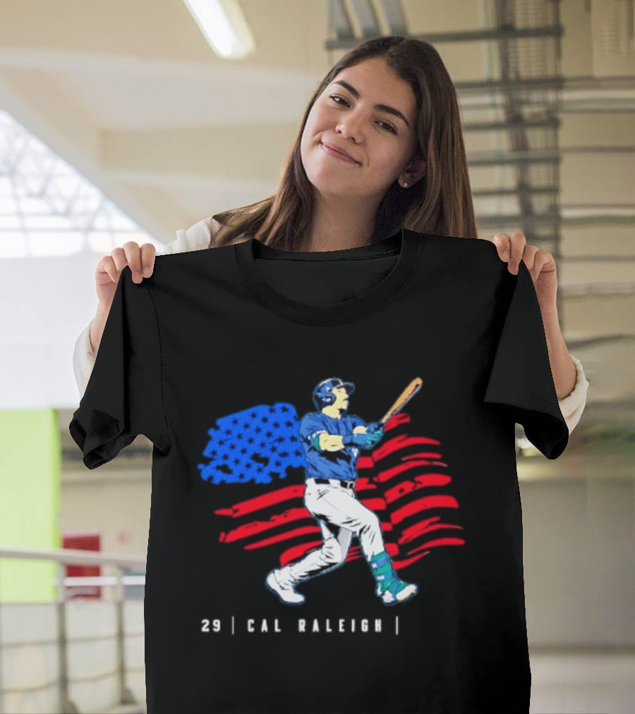 Cal Raleigh Baseball USA Flag Seattle Seahawks T-Shirt
