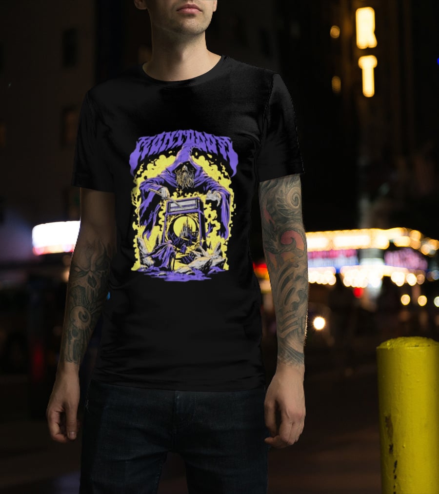 Mantdar Wizard With Castle And Guitar Amplifier Magic Explosion T-Shirt