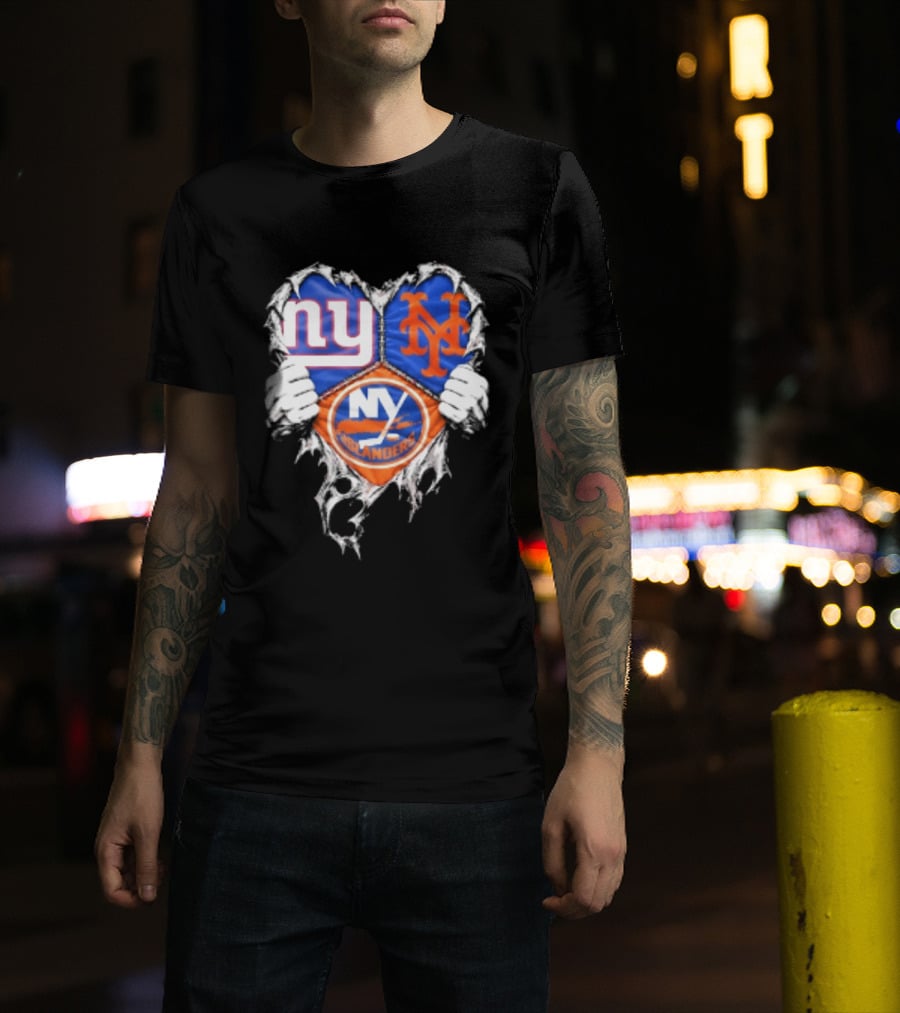 New York Giants Mets Islanders Heart Scratch T-Shirt
