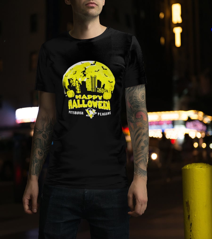 Pittsburgh Penguins Happy Halloween Skyline Pumpkins T-Shirt