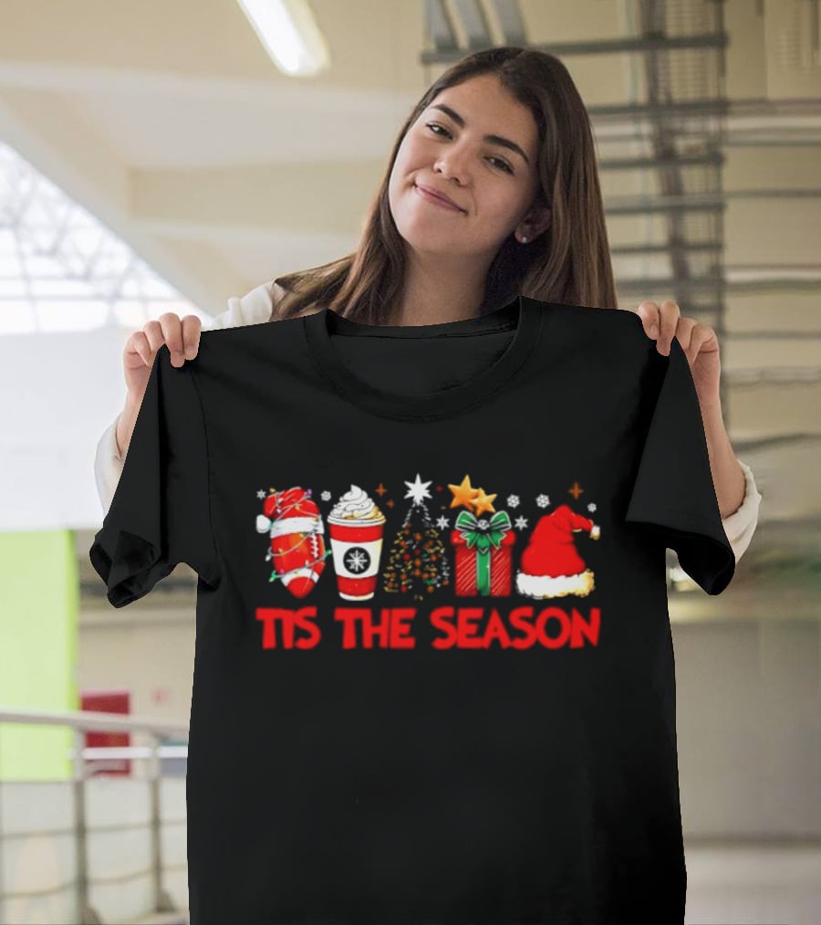 Tis The Season Football Coffee Christmas Tree Gift Santa Hat T-Shirt