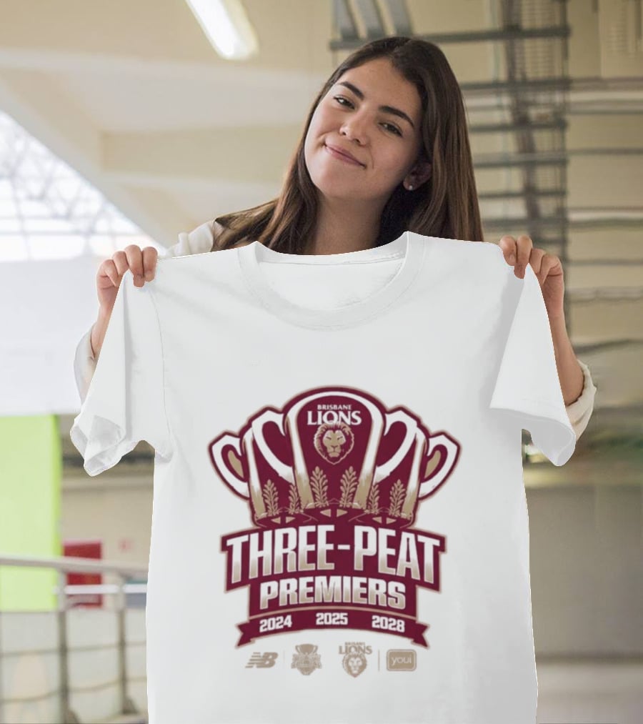 Brisbane Lions Three Peat Premiers 2024 2025 2026 AFL Trophy T-Shirt