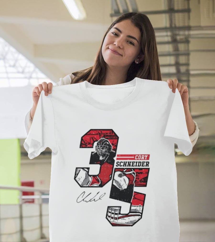 Cory Schneider New Jersey Devils 35 Signature Offset T-Shirt