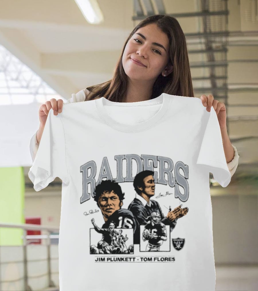 RAIDERS Jim Plunkett Tom Flores Las Vegas Football Signatures T-Shirt