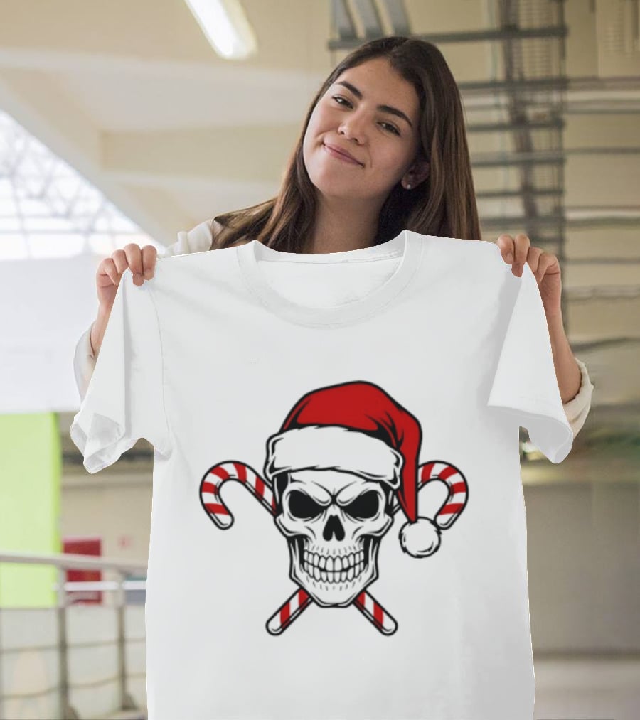 Referee Skullz Santa Skullz Christmas Candy Cane Skull T-Shirt