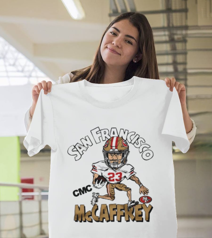 San Francisco 49ers CMC McCaffrey Caricature Football 23 T-Shirt