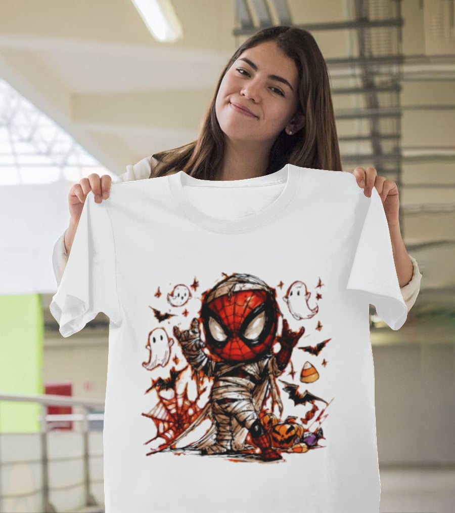 Spider Man Mummy Marvel Halloween Spidey Ghosts Bats Candy Corn Pumpkin T-Shirt
