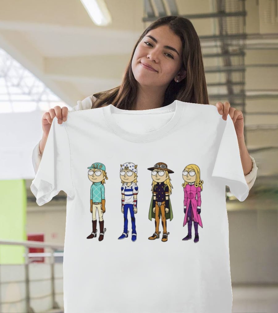 Morty Diego Brando Johnny Joestar Gyro Zeppeli Valentine JoJo's Bizarre Adventure Anime Crossover Characters T-Shirt