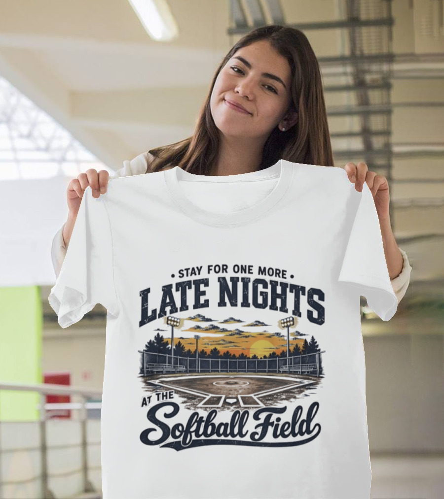 Stay For One More Late Nights At The Softball Field Sunset Scene With Lights T-Shirt