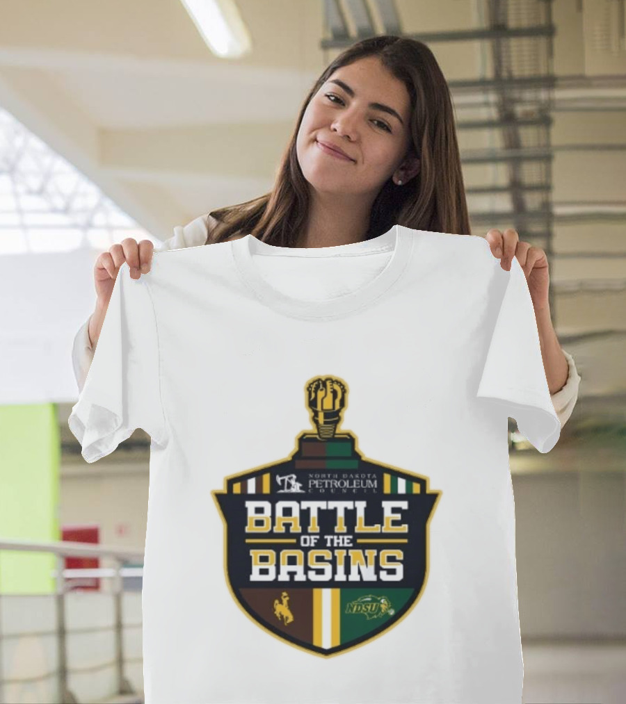 North Dakota Petroleum Council Battle Of The Basins Wyoming Cowboys Vs North Dakota State Bison T-Shirt