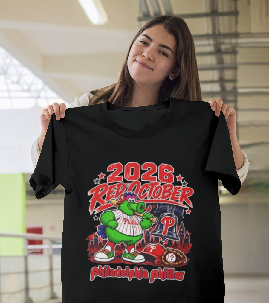 2026 Red October Philadelphia Phillies Phanatic City Skyline Liberty Bell T-Shirt