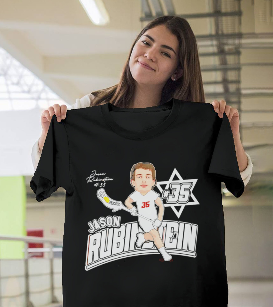 Jason Rubinstein Number 35 Lacrosse Jewish Star Caricature NCAA Rhodes T-Shirt