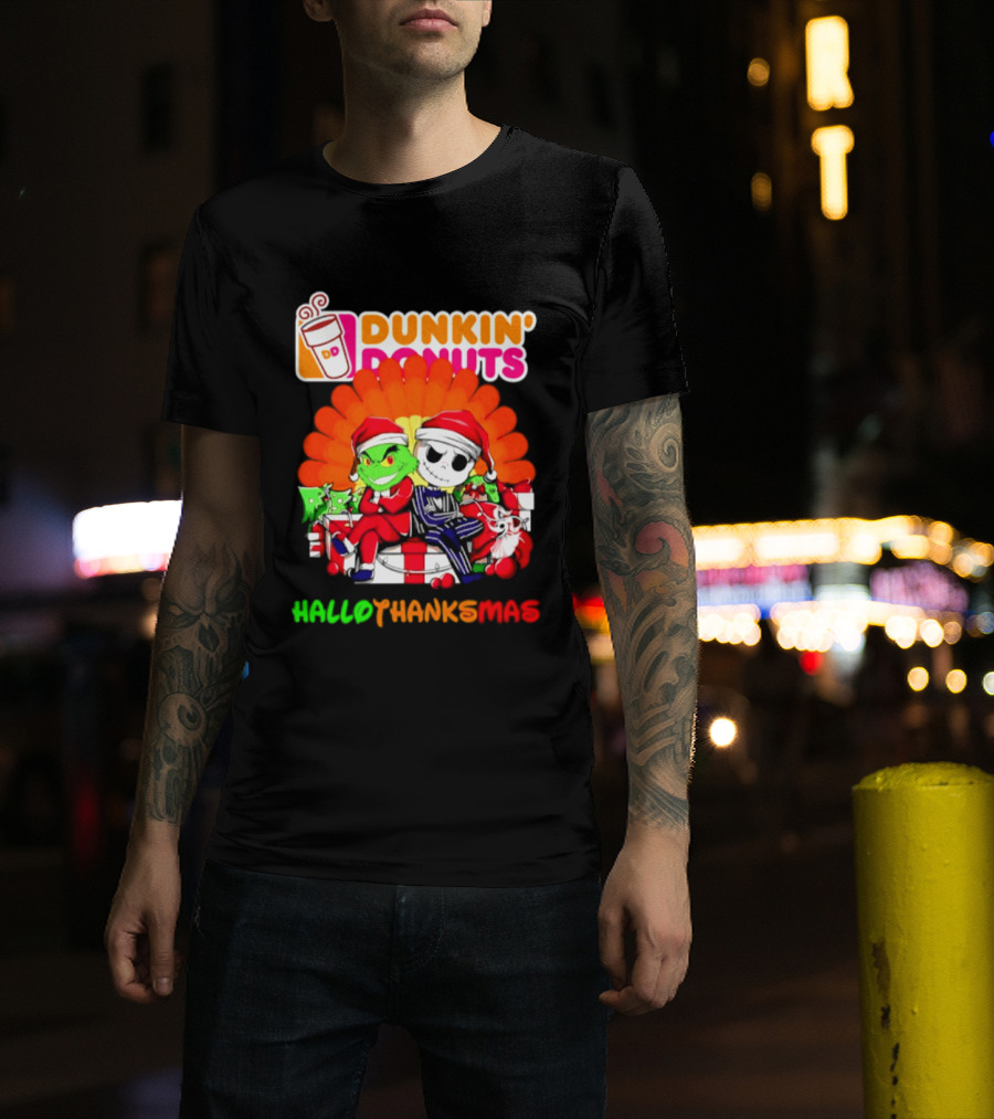 Dunkin' Donuts Grinch Jack Skellington Hallothanksmas 2026 T-Shirt