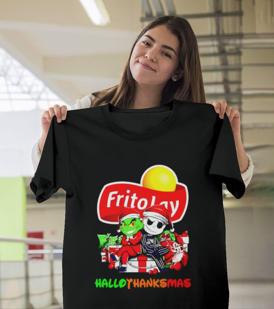 Frito Lay Grinch Jack Skellington Hallothanksmas 2026 Christmas Santa Hats T-Shirt