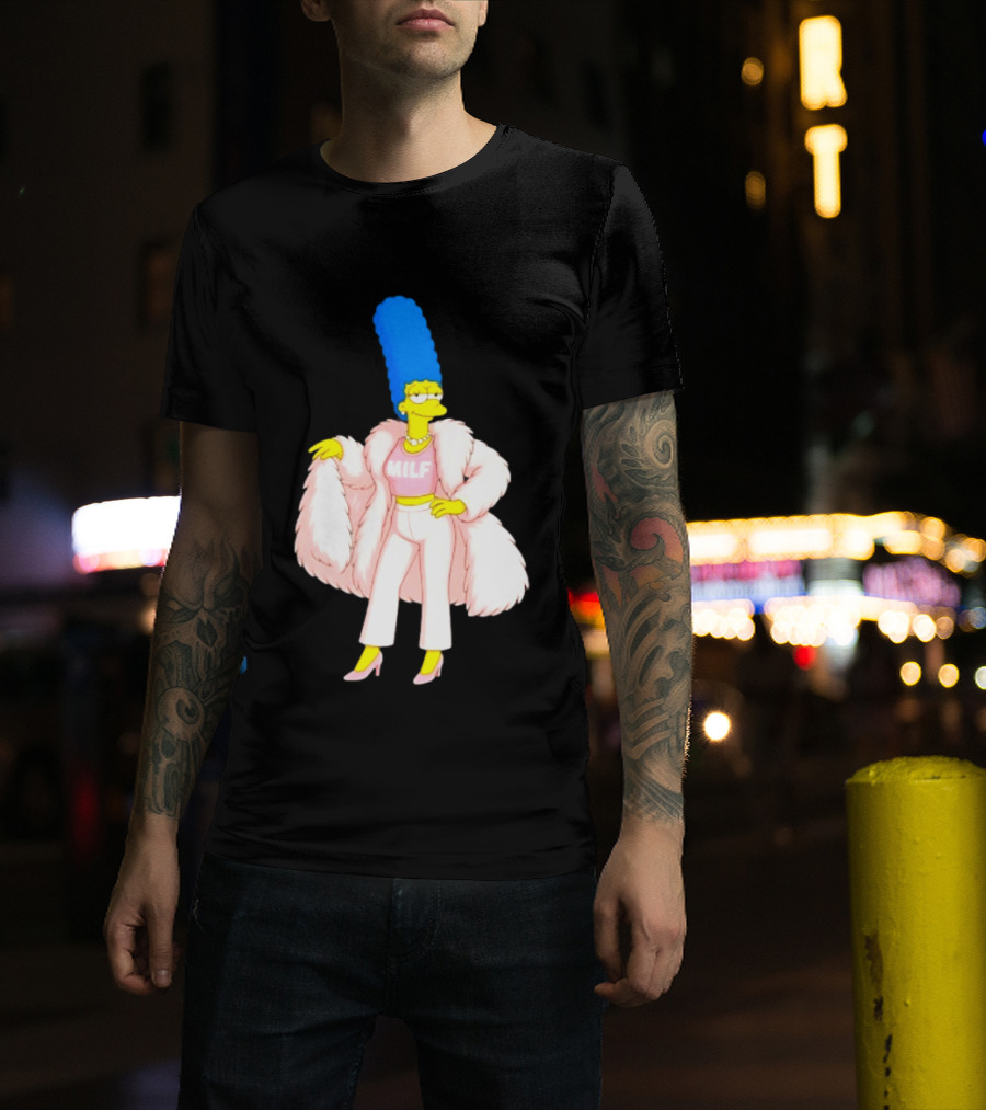 Marge Simpson Milf Pink Fur Coat The Simpsons Cartoon Iconic Character Fashion T-Shirt